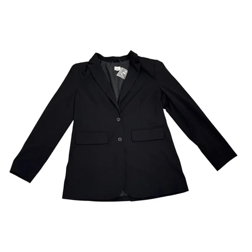 A New Day Preppy Button Down Black Blazer Jacket Size Medium NWOT